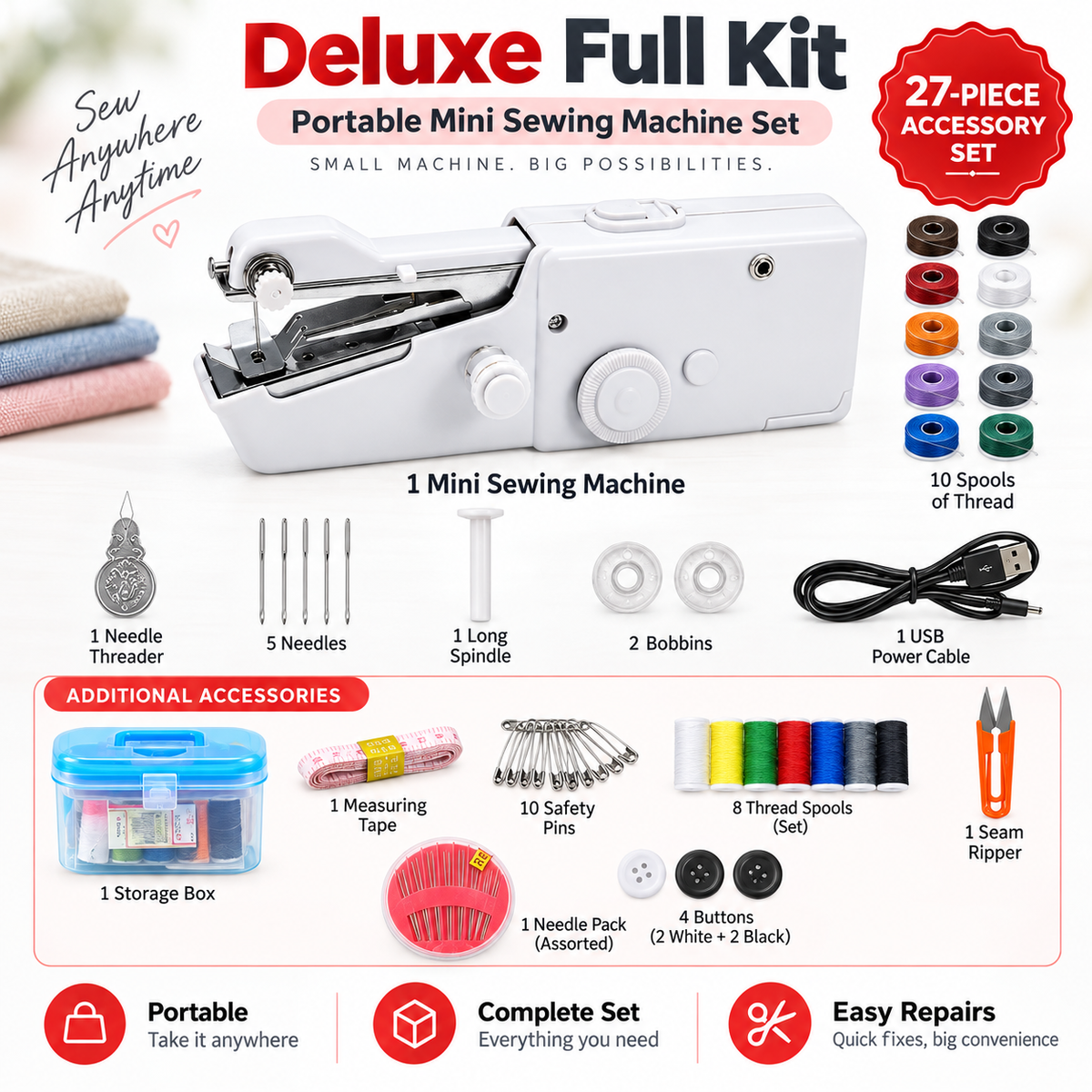 🧵🪡 Handheld Mini Sewing Machine – Portable Fabric Repair Tool for Clothes, Curtains & Home Sewing ✨