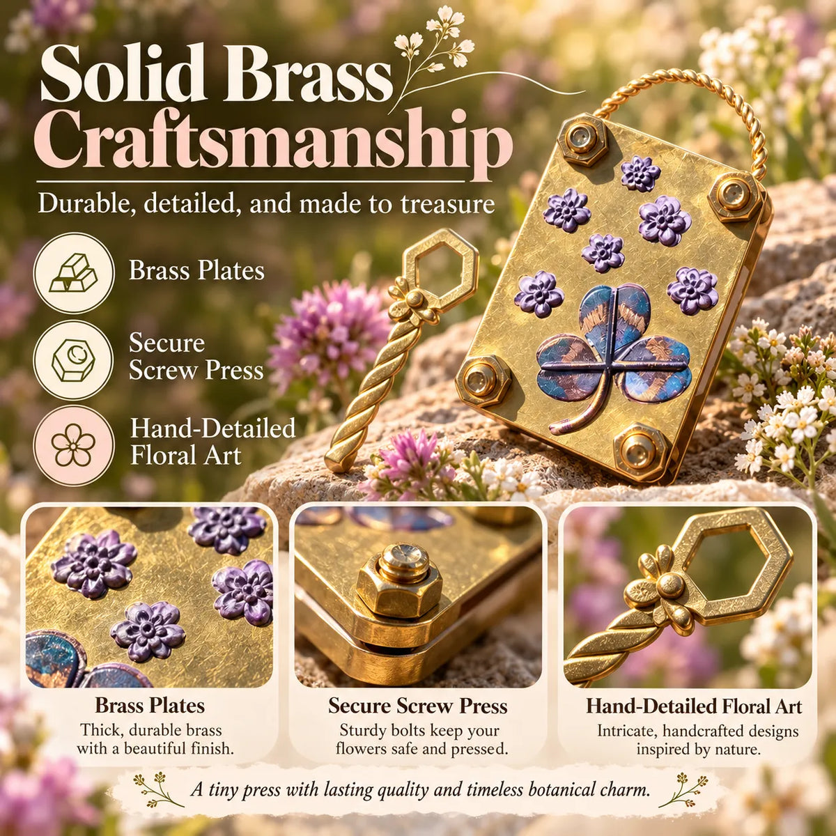 🎁Mini Brass Flower Press – Pocket-Sized Botanical Keepsake