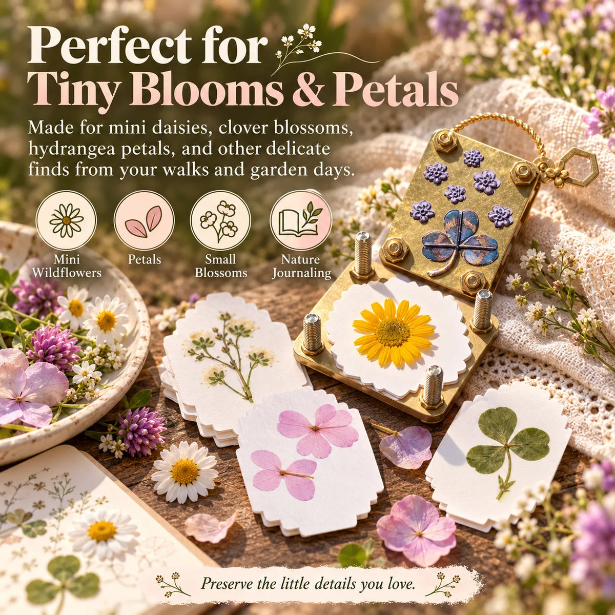 🎁Mini Brass Flower Press – Pocket-Sized Botanical Keepsake