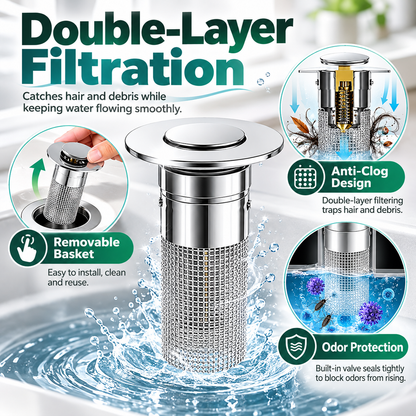 🔥2 Pack Universal Sink Drain Filter with Removable Stainless Steel Basket – Kitchen Strainer