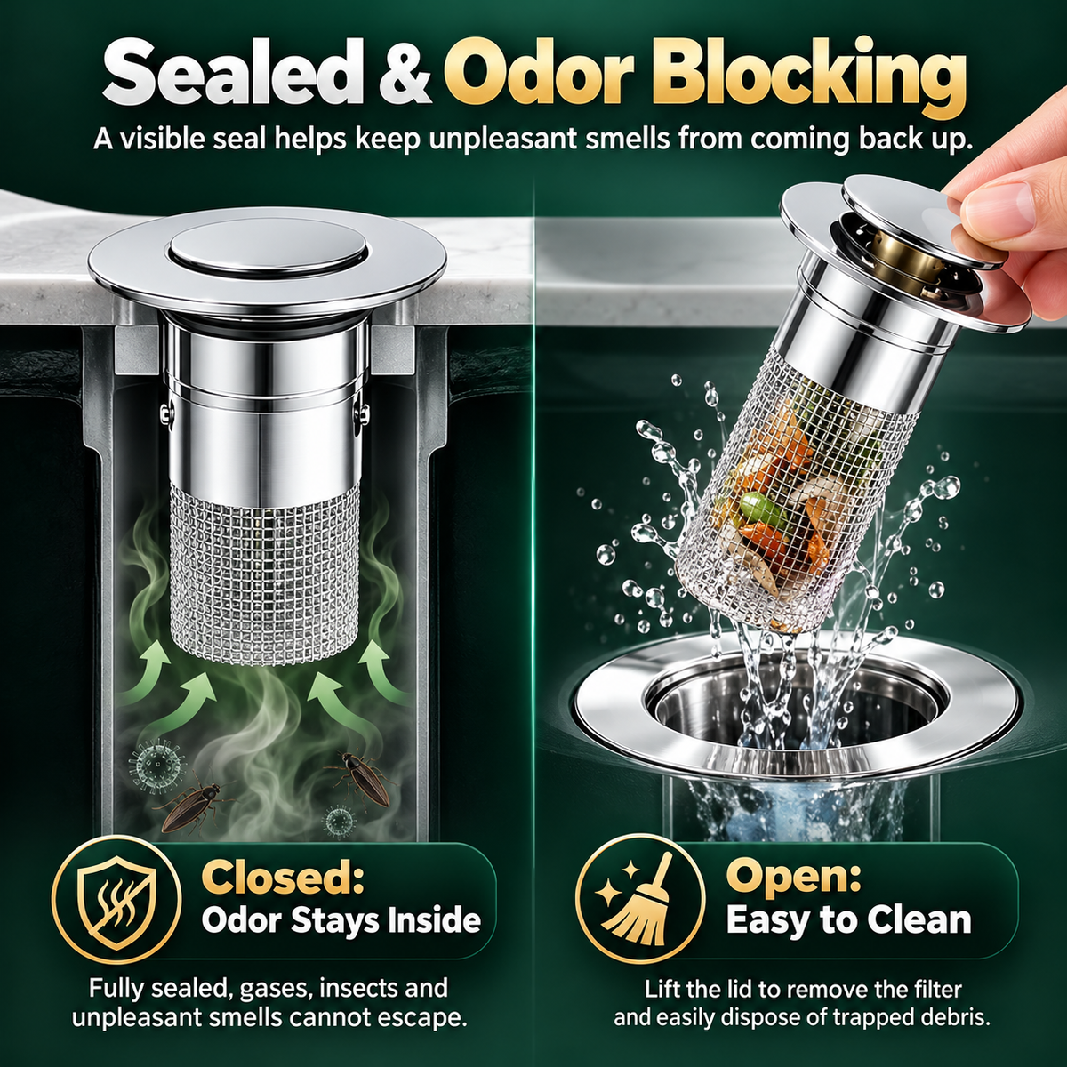 🔥2 Pack Universal Sink Drain Filter with Removable Stainless Steel Basket – Kitchen Strainer