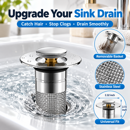 🔥2 Pack Universal Sink Drain Filter with Removable Stainless Steel Basket – Kitchen Strainer