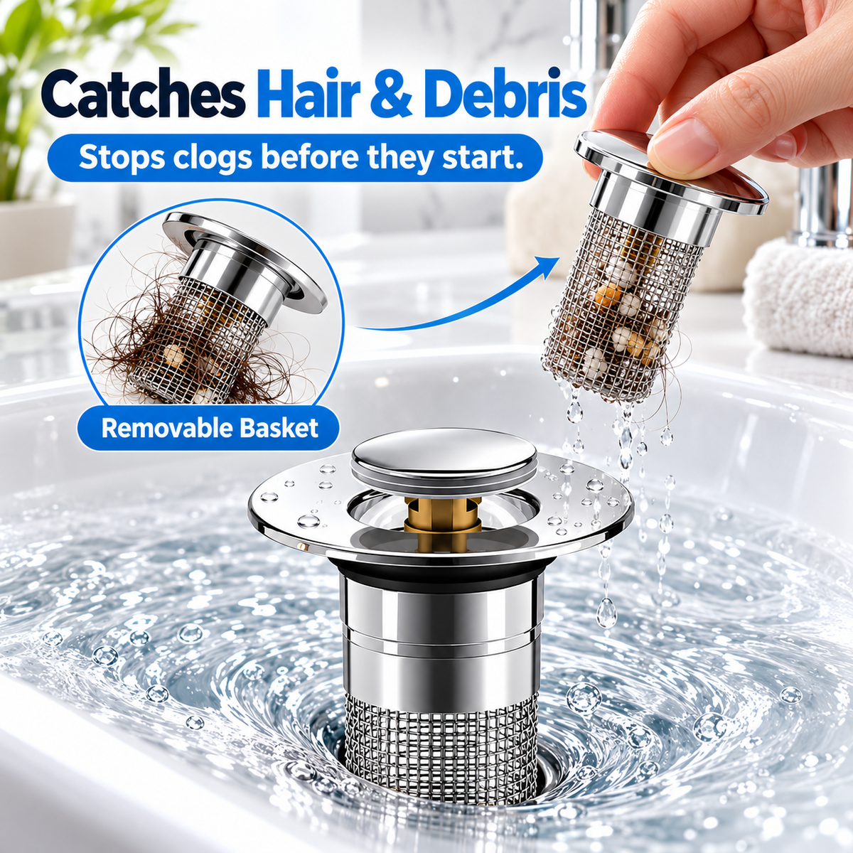 🔥2 Pack Universal Sink Drain Filter with Removable Stainless Steel Basket – Kitchen Strainer