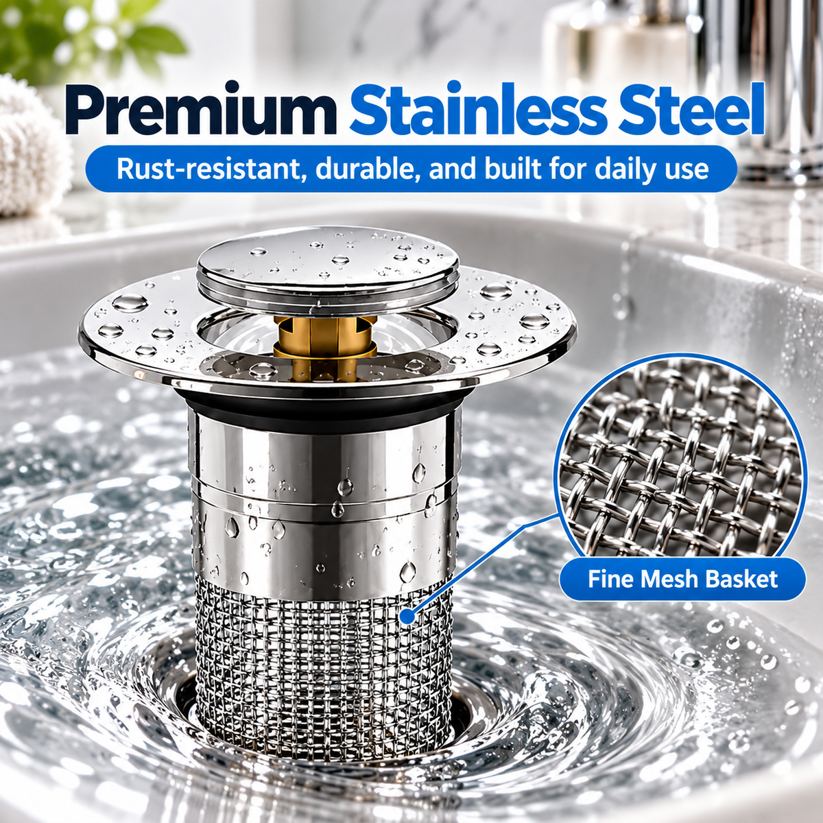 🔥2 Pack Universal Sink Drain Filter with Removable Stainless Steel Basket – Kitchen Strainer