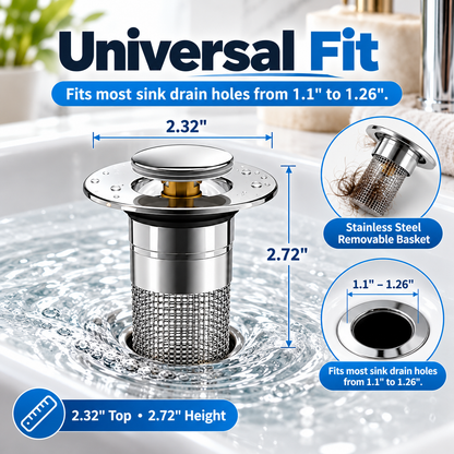 🔥2 Pack Universal Sink Drain Filter with Removable Stainless Steel Basket – Kitchen Strainer