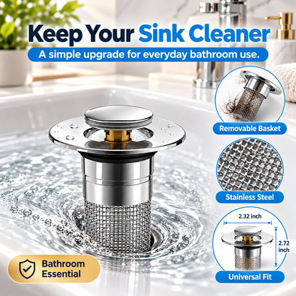 🔥2 Pack Universal Sink Drain Filter with Removable Stainless Steel Basket – Kitchen Strainer