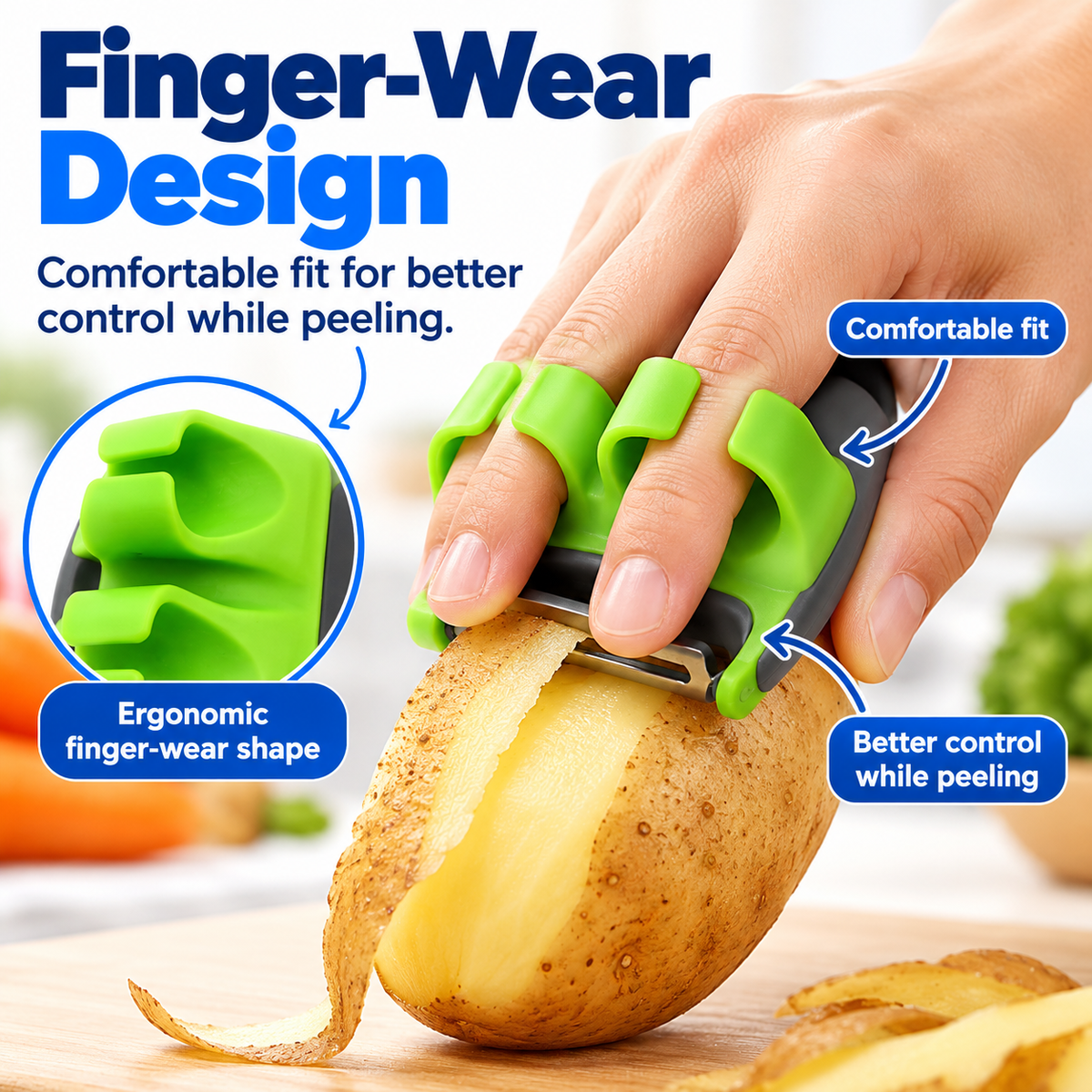 2-Pack Palm Peeler with Rubber Grips – Comfortable Hand Vegetable Peeler