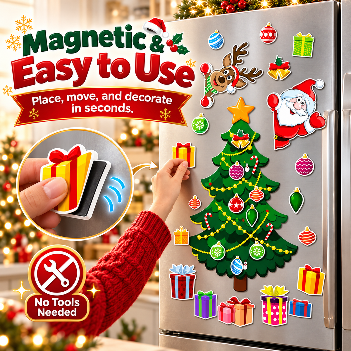 🎄 Christmas Refrigerator Magnets – Reusable Christmas Tree Fridge Decor Set