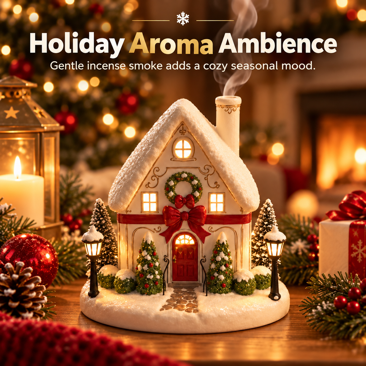 🎄 Christmas House Aroma Diffuser – Warm Light & Gentle Mist Holiday Decor