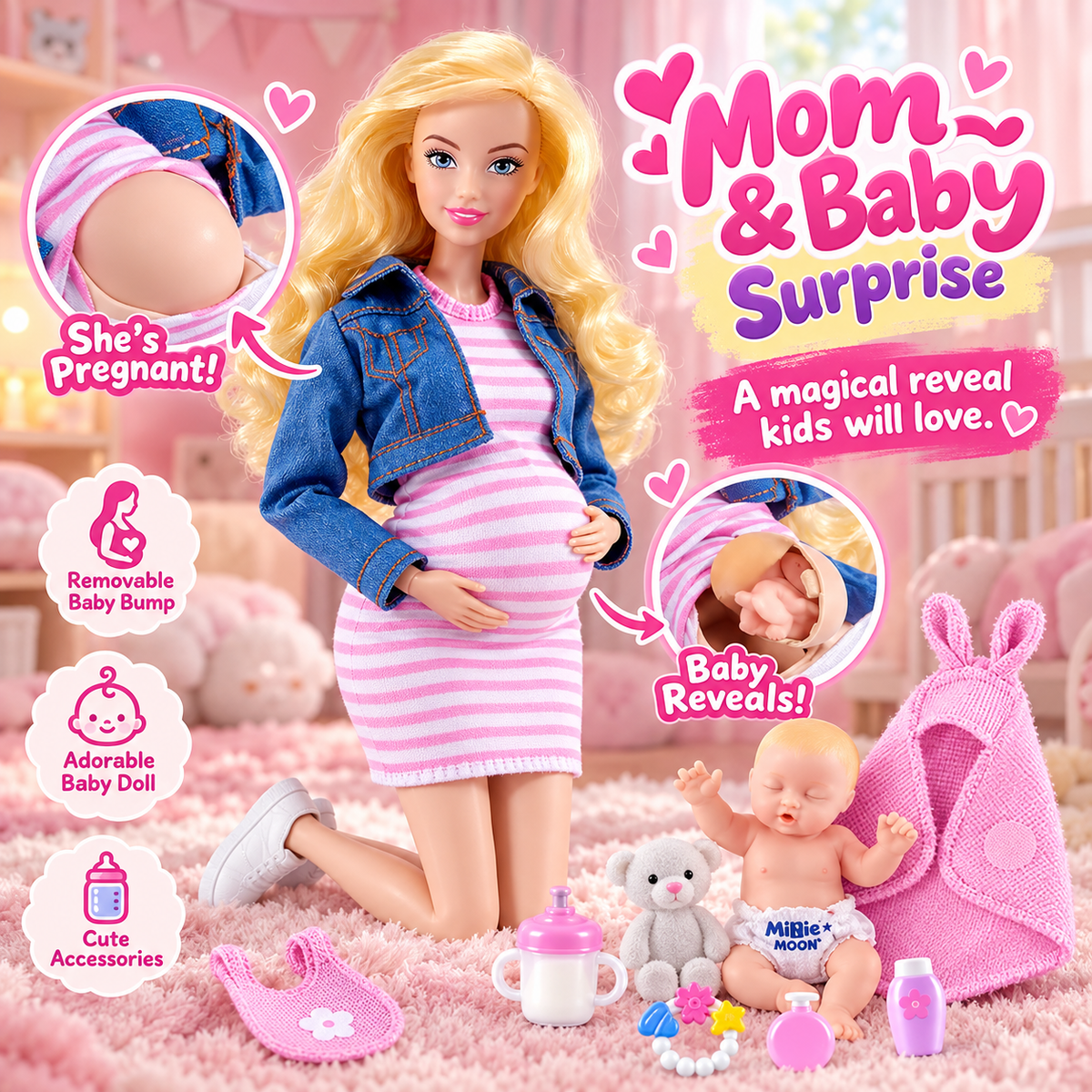 ZURU My Mini Baby Mom & Baby Surprise – Brittany Pregnant Doll with Newborn