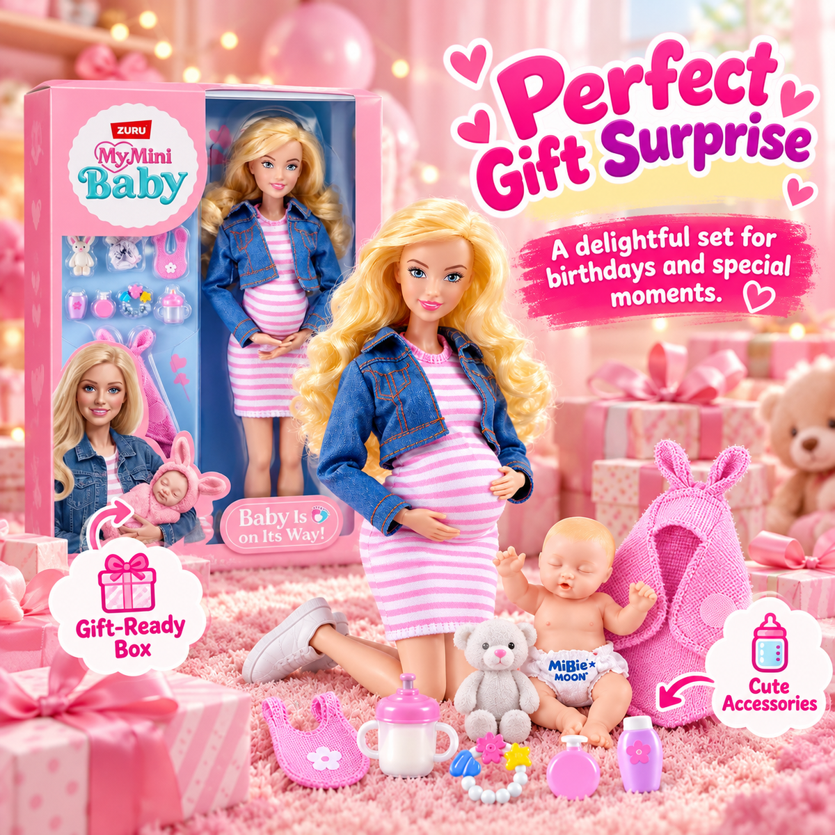 ZURU My Mini Baby Mom & Baby Surprise – Brittany Pregnant Doll with Newborn