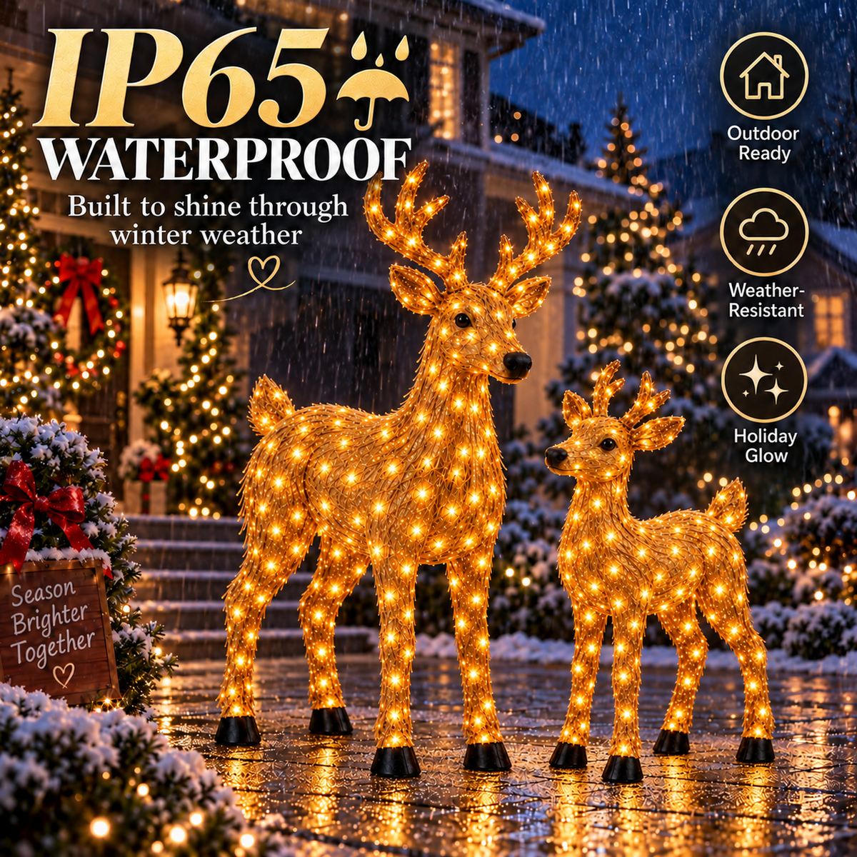 🎄🫎Magical Light-Up Christmas Deer & Fawn Set ✨ – Warm White LED Indoor & Outdoor Holiday Décor