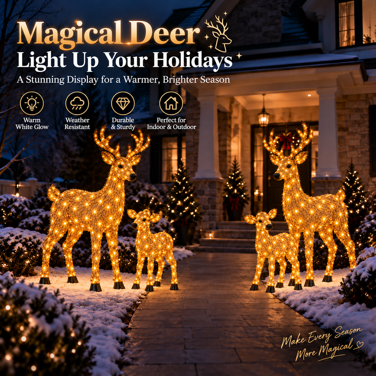 🎄🫎Magical Light-Up Christmas Deer & Fawn Set ✨ – Warm White LED Indoor & Outdoor Holiday Décor