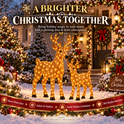 🎄🫎Magical Light-Up Christmas Deer & Fawn Set ✨ – Warm White LED Indoor & Outdoor Holiday Décor