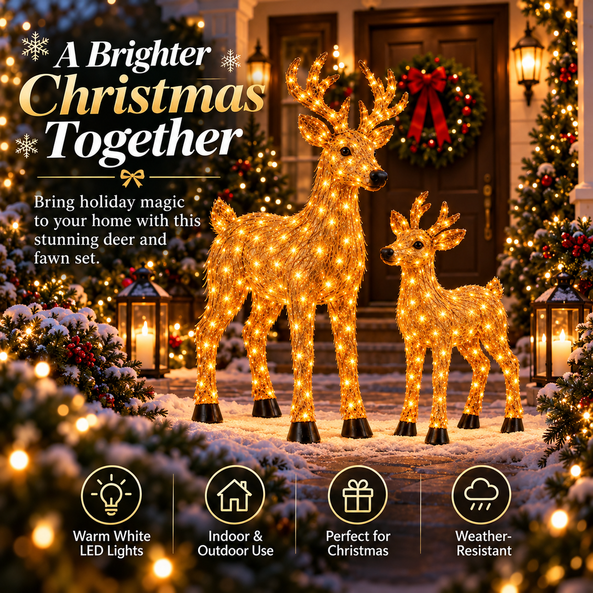 🎄🫎Magical Light-Up Christmas Deer & Fawn Set ✨ – Warm White LED Indoor & Outdoor Holiday Décor