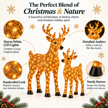 🎄🫎Magical Light-Up Christmas Deer & Fawn Set ✨ – Warm White LED Indoor & Outdoor Holiday Décor