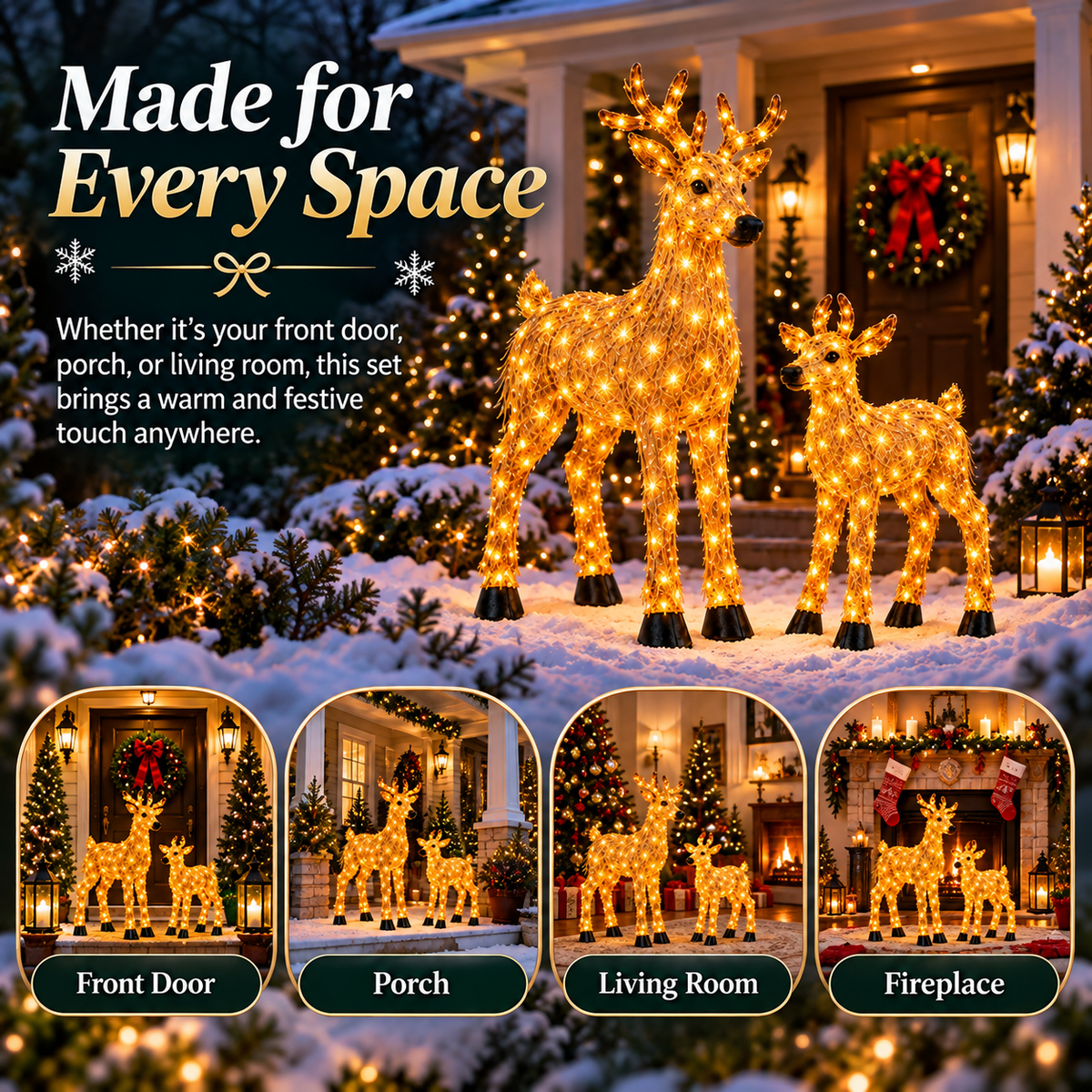 🎄🫎Magical Light-Up Christmas Deer & Fawn Set ✨ – Warm White LED Indoor & Outdoor Holiday Décor