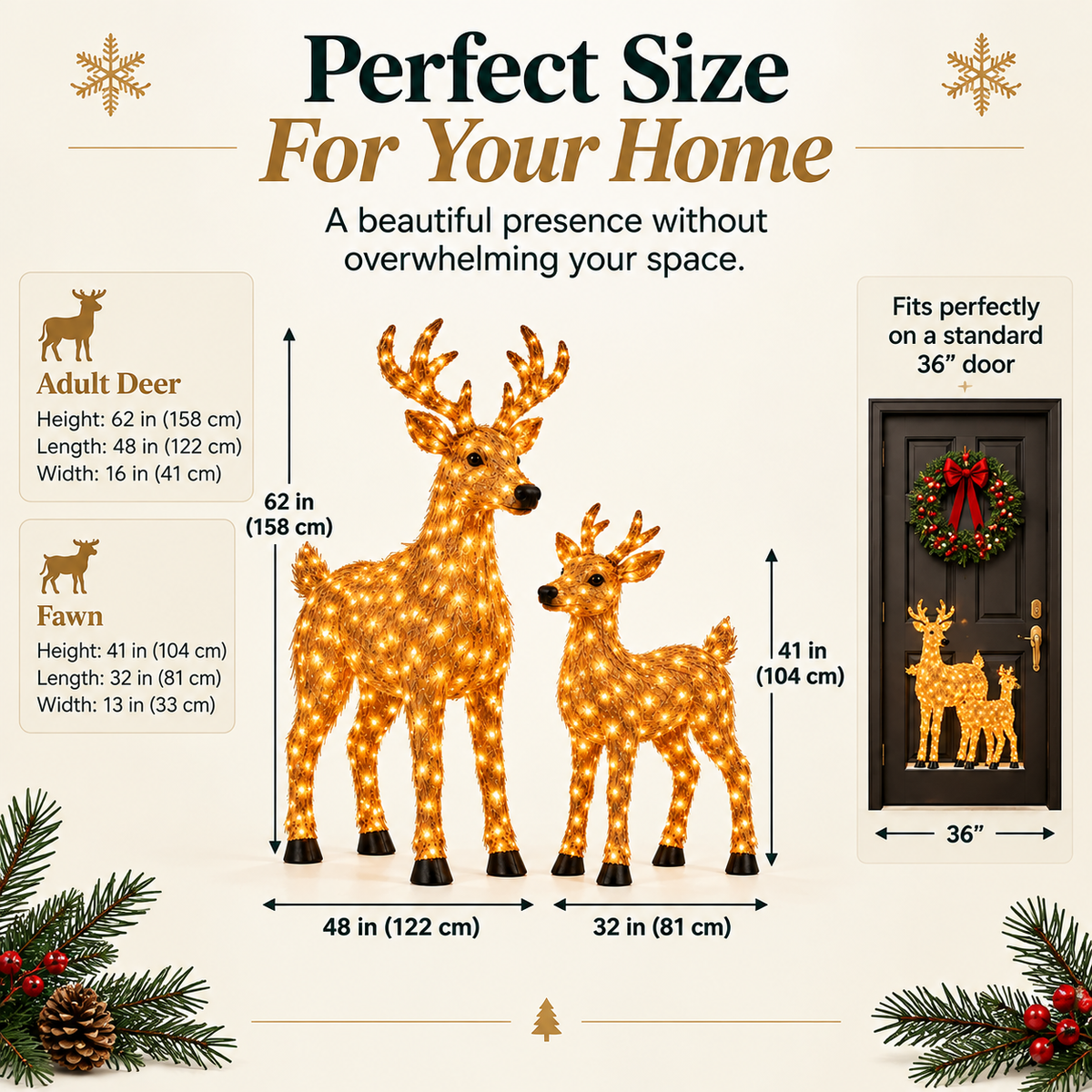 🎄🫎Magical Light-Up Christmas Deer & Fawn Set ✨ – Warm White LED Indoor & Outdoor Holiday Décor