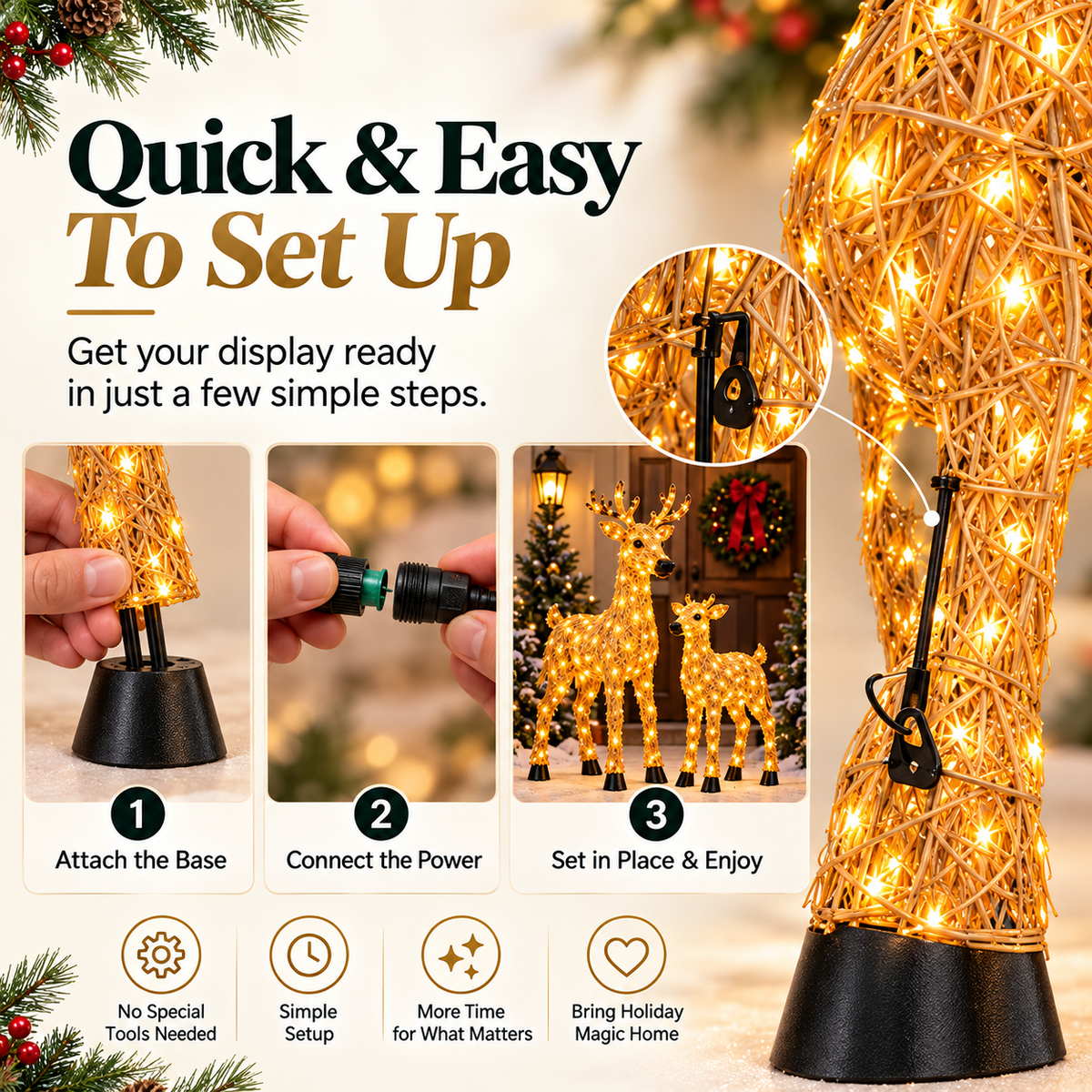 🎄🫎Magical Light-Up Christmas Deer & Fawn Set ✨ – Warm White LED Indoor & Outdoor Holiday Décor