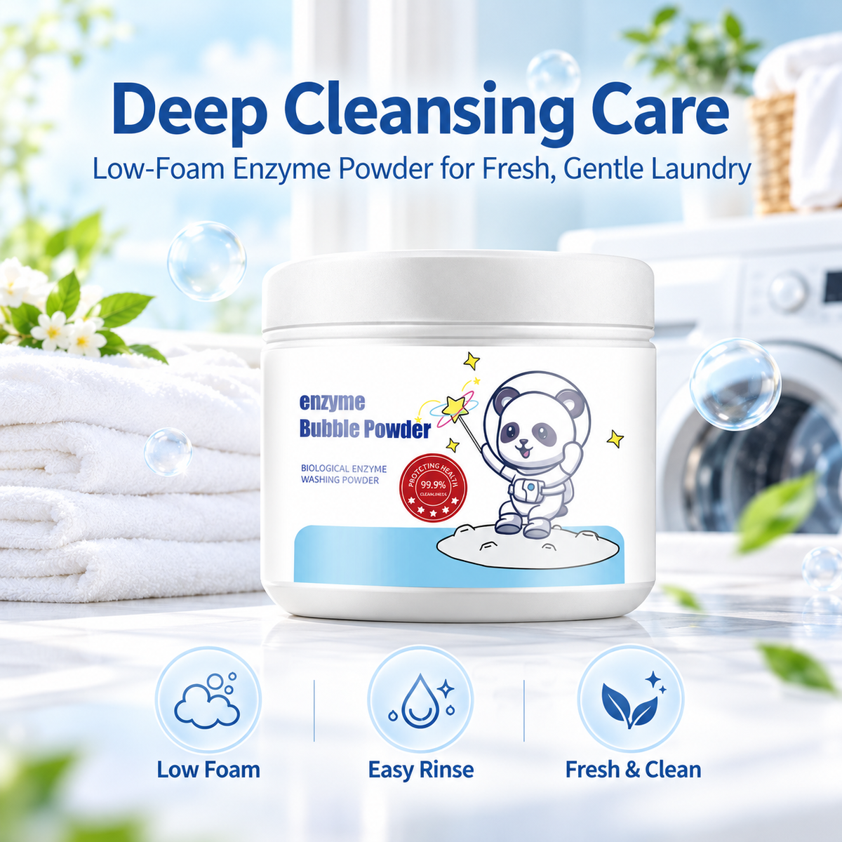 Enzyme Bubble Laundry Powder – Low Foam, Easy Rinse & 99.9% Antibacterial