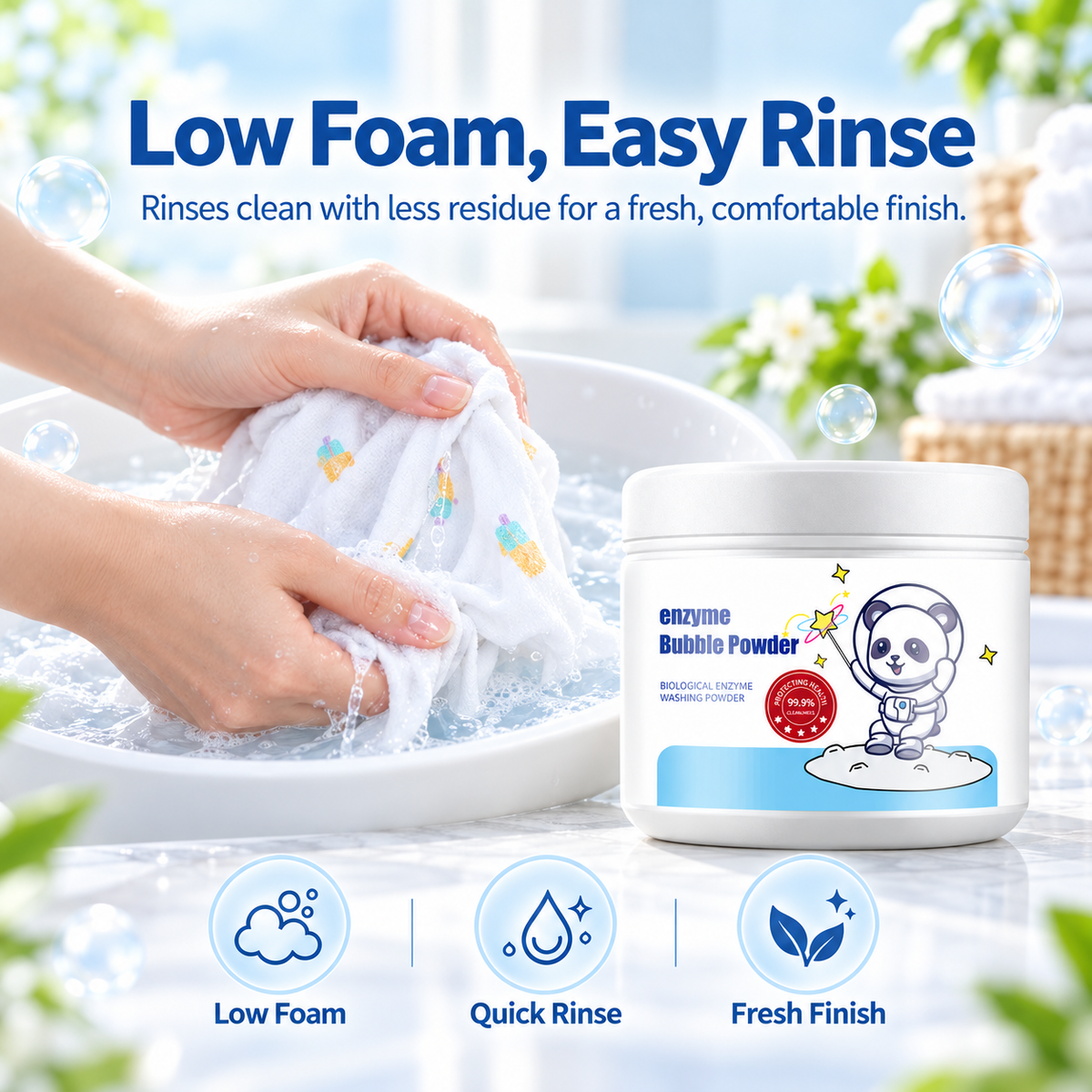 Enzyme Bubble Laundry Powder – Low Foam, Easy Rinse & 99.9% Antibacterial