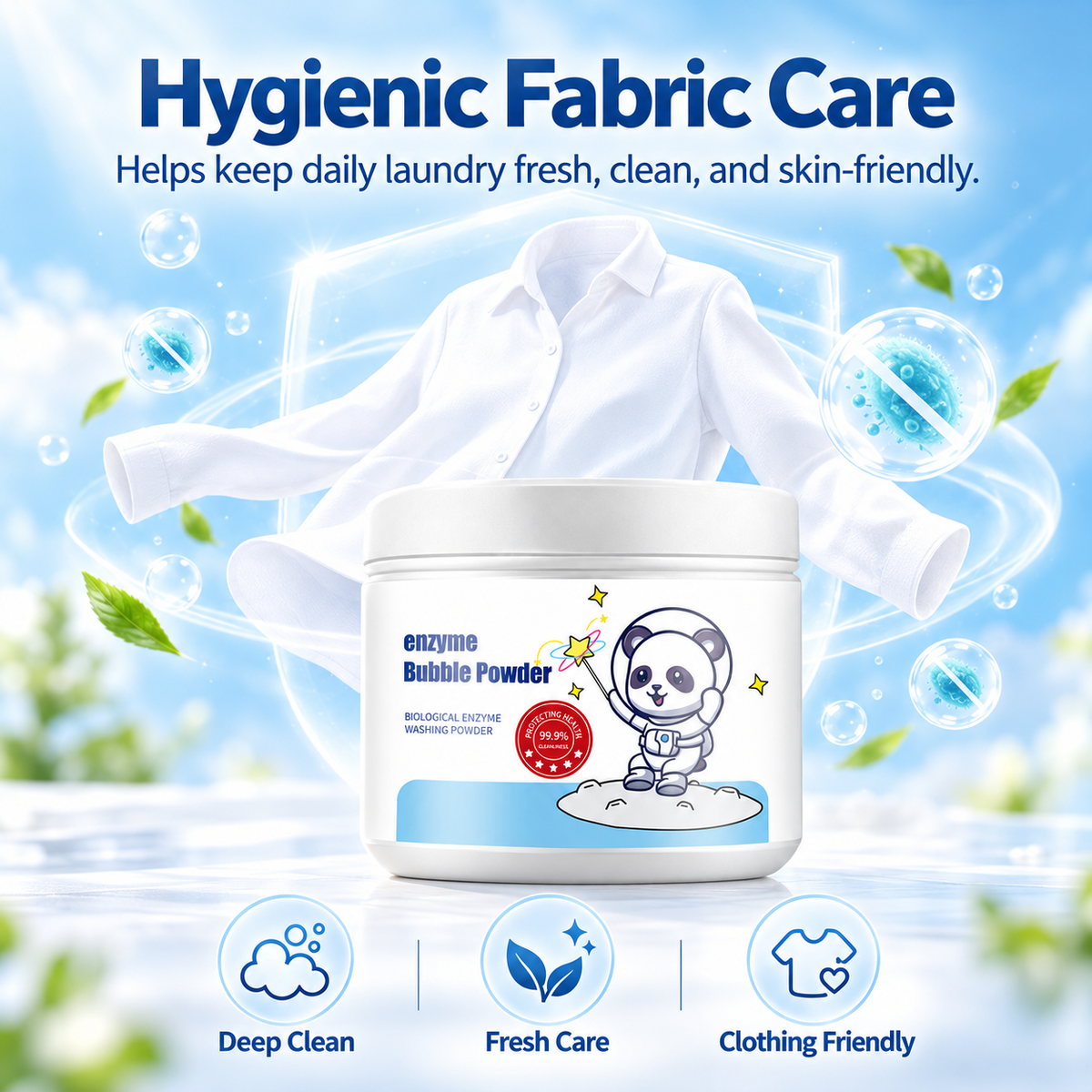 Enzyme Bubble Laundry Powder – Low Foam, Easy Rinse & 99.9% Antibacterial