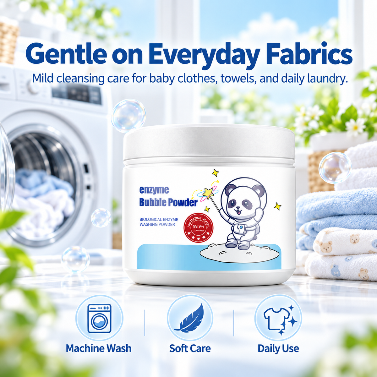 Enzyme Bubble Laundry Powder – Low Foam, Easy Rinse & 99.9% Antibacterial