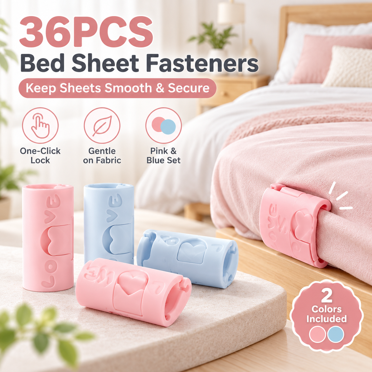 36-Pack Two-Speed Adjustable Sheet Grippers – Secure Bed Sheet Fasteners