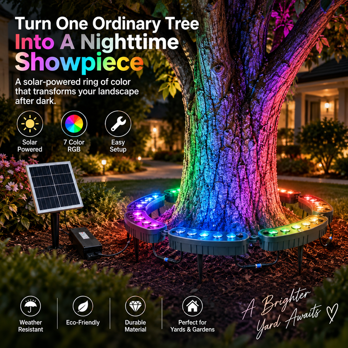 🌈Outdoor RGB Tree Ring Light – 7-Color Remote-Controlled Landscape Uplighting