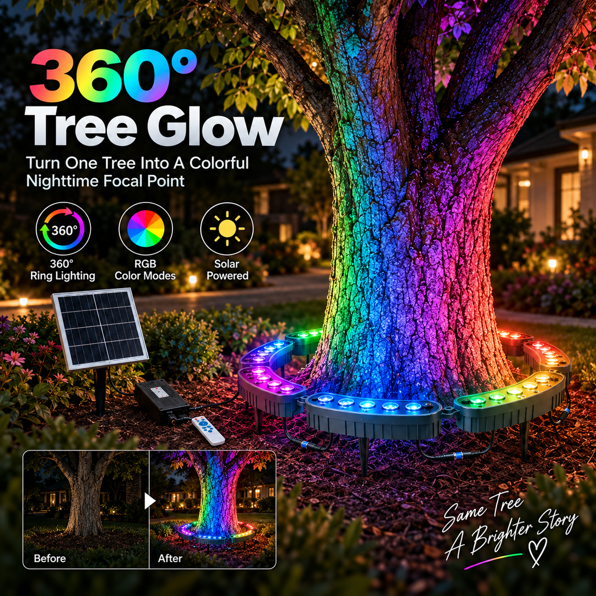 🌈Outdoor RGB Tree Ring Light – 7-Color Remote-Controlled Landscape Uplighting