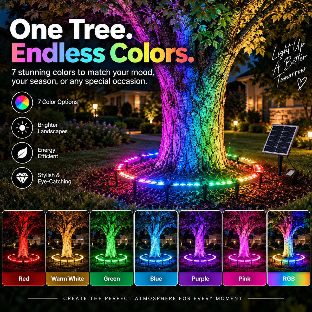 🌈Outdoor RGB Tree Ring Light – 7-Color Remote-Controlled Landscape Uplighting
