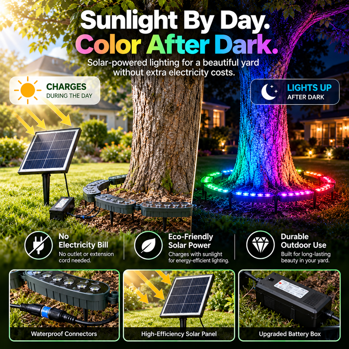 🌈Outdoor RGB Tree Ring Light – 7-Color Remote-Controlled Landscape Uplighting