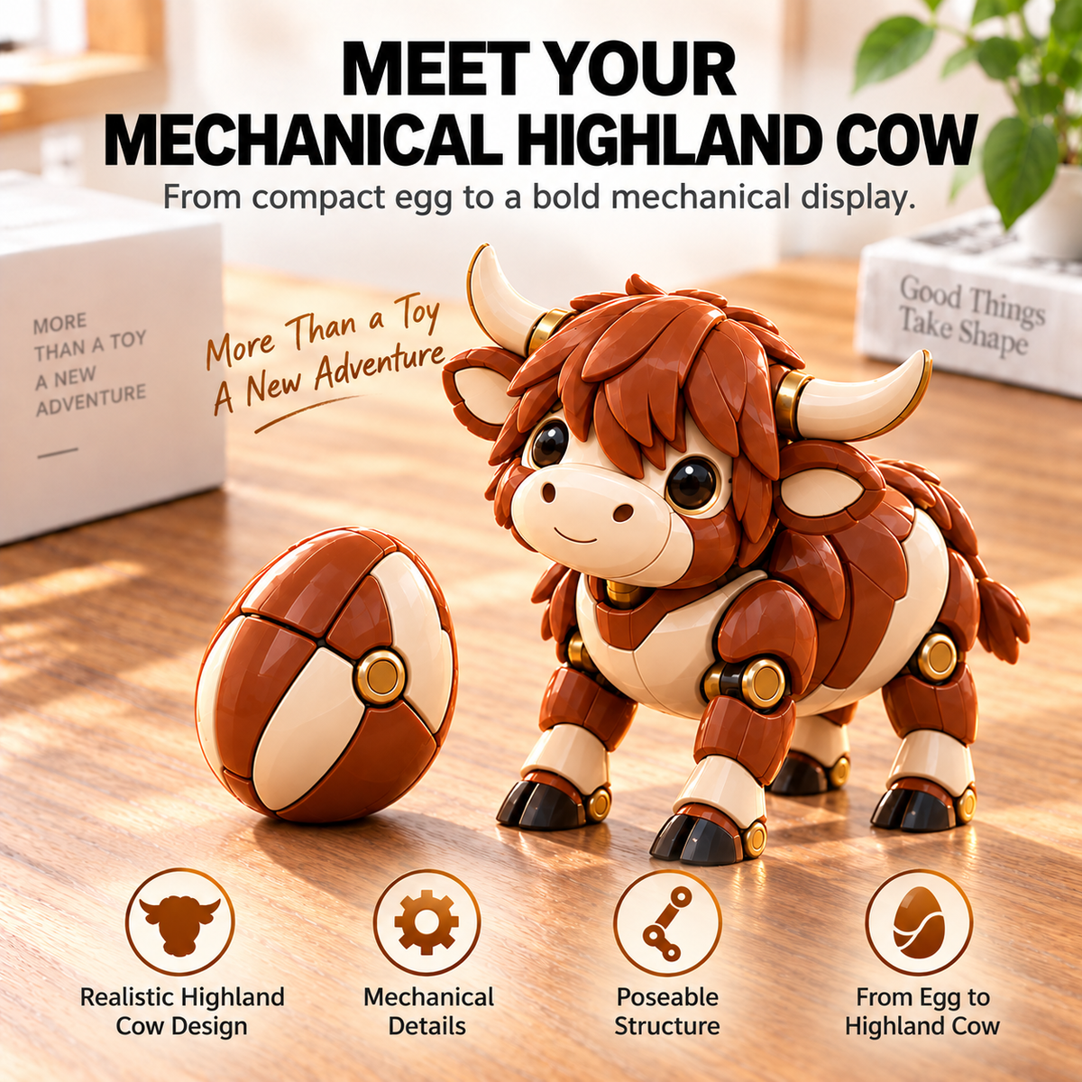 🐮 2-in-1 Transforming Highland Cow Egg – Cute Mechanical Figure