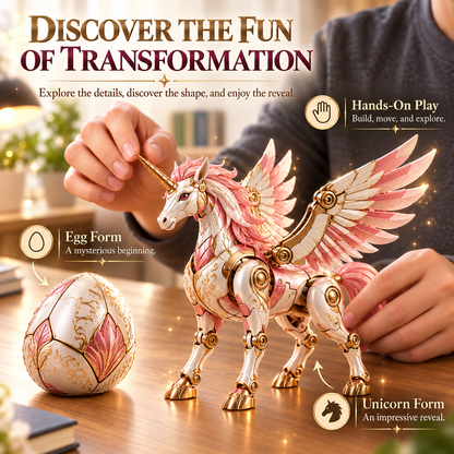 Mechanical Winged Unicorn Toy with Decorative Egg – Pink & Gold Fantasy Collectible Gift