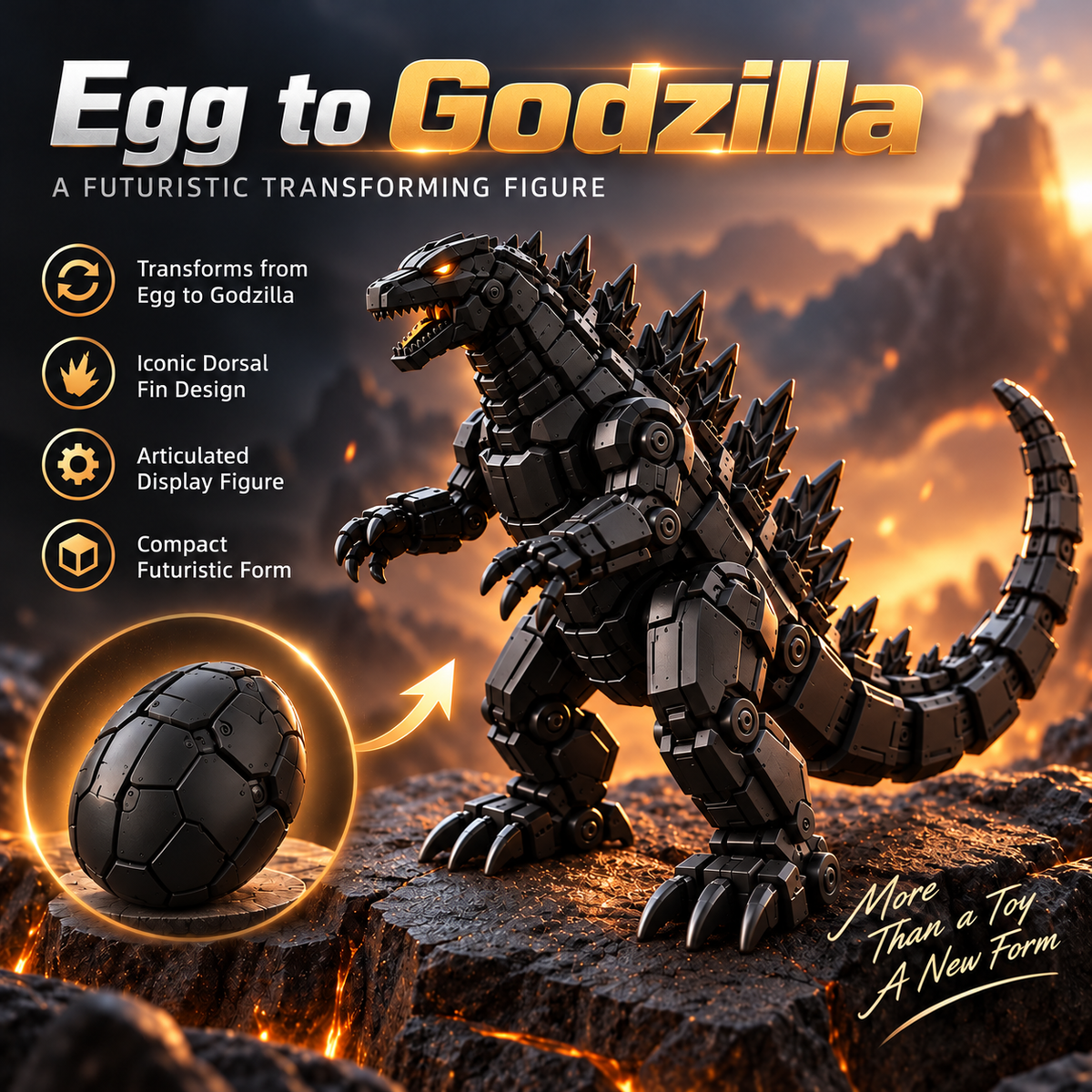 🥚 Egg to Godzilla – 2-in-1 Transforming Mechanical Monster Figure