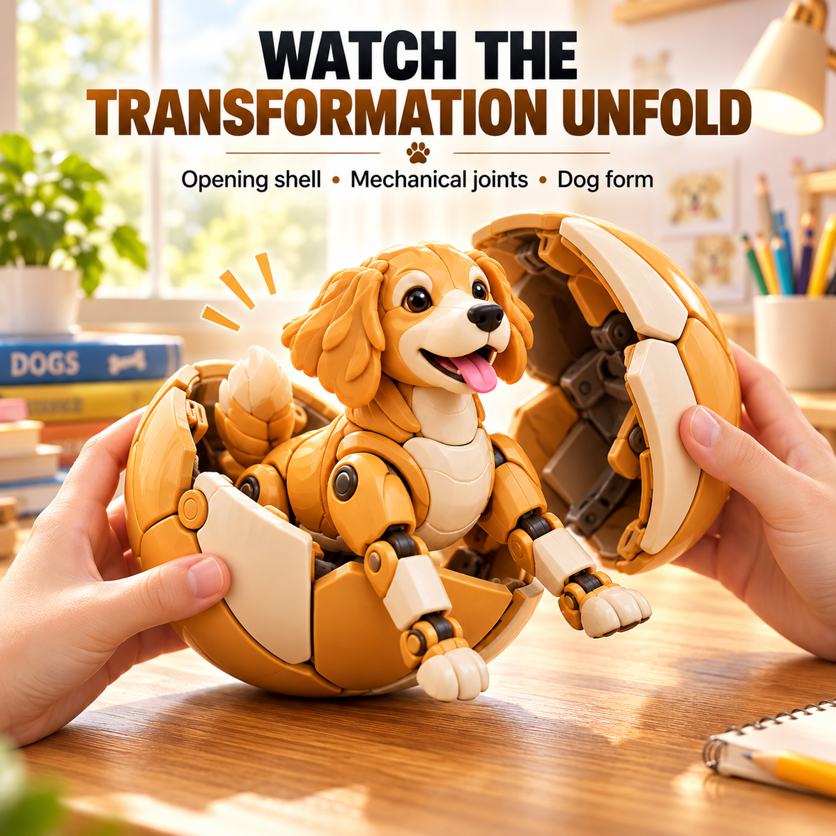 🥚 Egg to Golden Retriever – 2-in-1 Transforming Mechanical Dog Figure