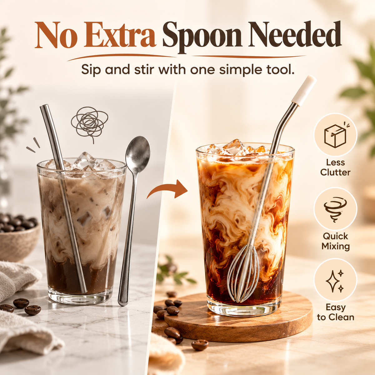 Reusable Metal Drinking Straws with Cleaning Brush – Stainless Steel Set