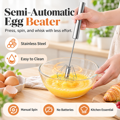 🥄2 Pcs Semi-Automatic Stainless Egg & Milk Whisk🥄