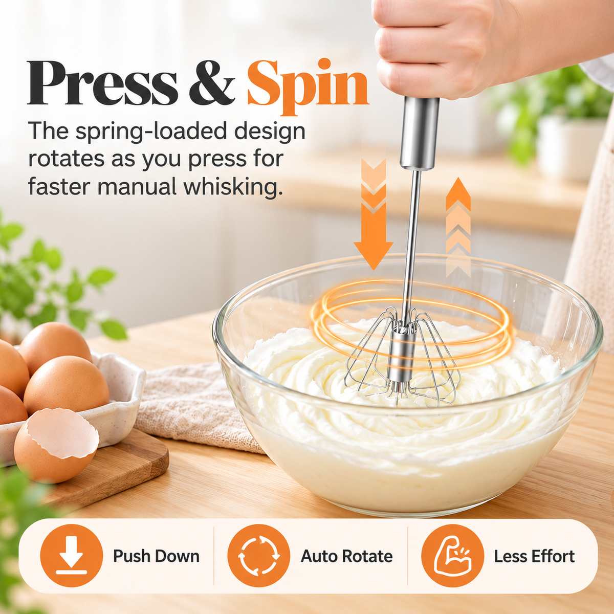 🥄2 Pcs Semi-Automatic Stainless Egg & Milk Whisk🥄
