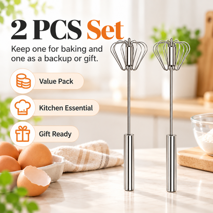 🥄2 Pcs Semi-Automatic Stainless Egg & Milk Whisk🥄