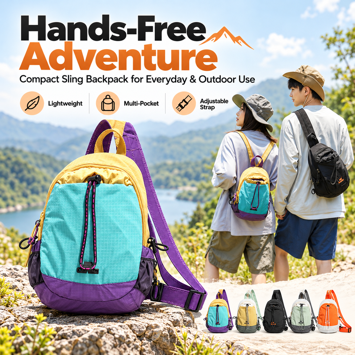 🎒Unisex Color Block Mini Backpack – Lightweight Water-Resistant Nylon Daypack