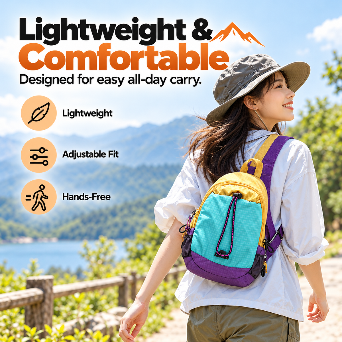 🎒Unisex Color Block Mini Backpack – Lightweight Water-Resistant Nylon Daypack