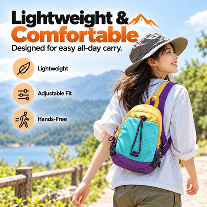 🎒Unisex Color Block Mini Backpack – Lightweight Water-Resistant Nylon Daypack