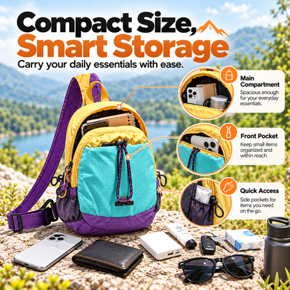 🎒Unisex Color Block Mini Backpack – Lightweight Water-Resistant Nylon Daypack