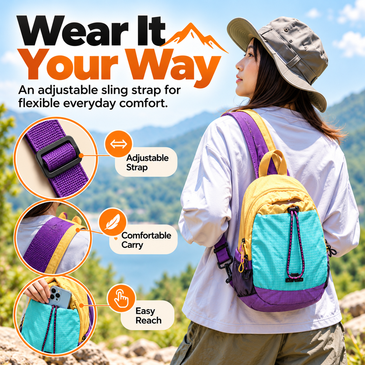 🎒Unisex Color Block Mini Backpack – Lightweight Water-Resistant Nylon Daypack