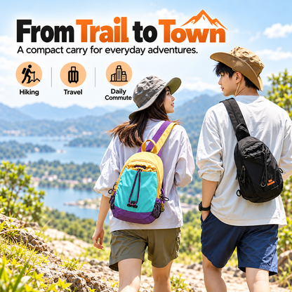 🎒Unisex Color Block Mini Backpack – Lightweight Water-Resistant Nylon Daypack
