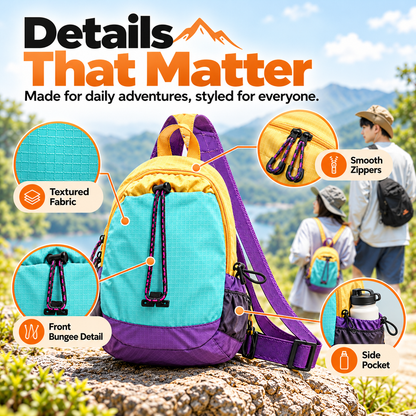 🎒Unisex Color Block Mini Backpack – Lightweight Water-Resistant Nylon Daypack