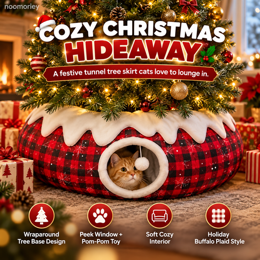 Christmas buffalo plaid tree skirt cat tunnel