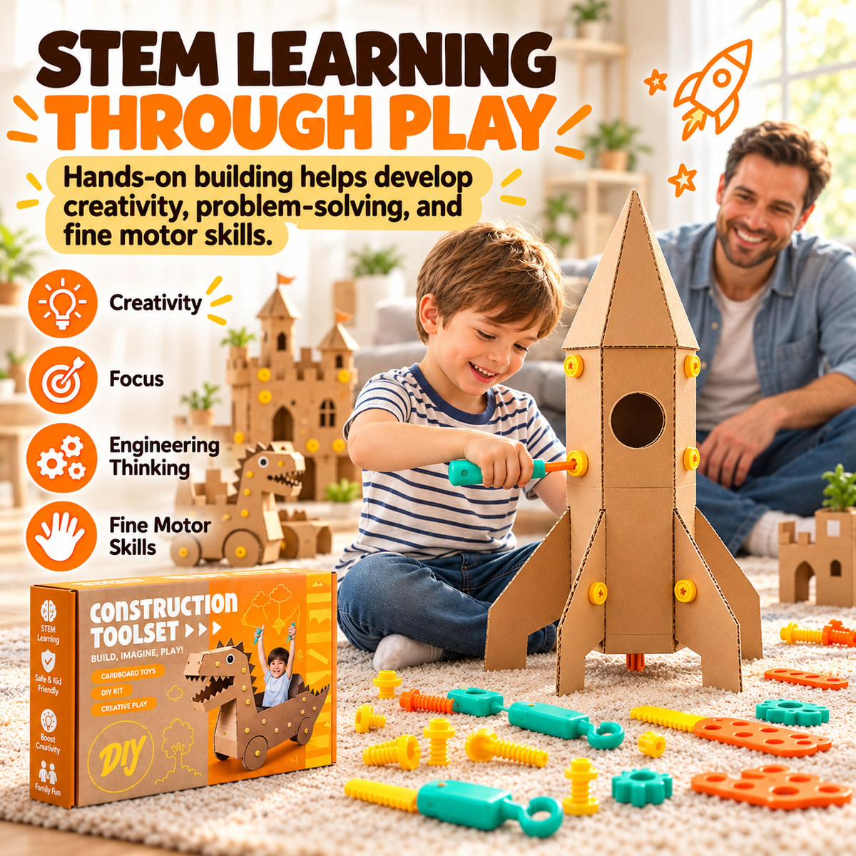 🧩 Kids Cardboard DIY Building Kit – Creative STEM Construction Toy for Ages 3+