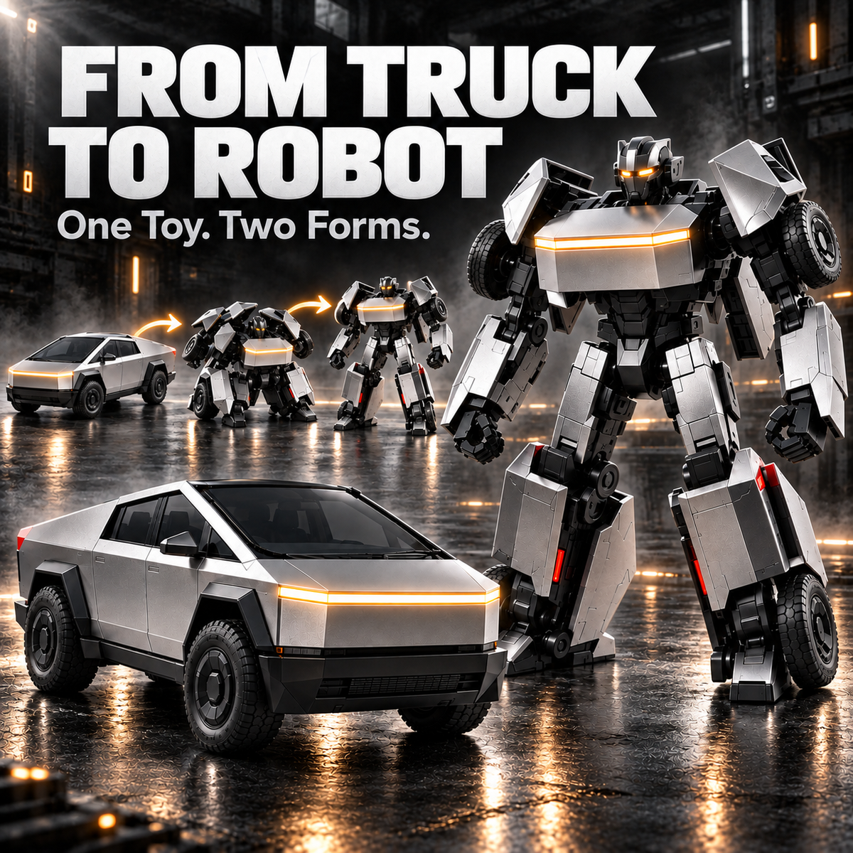🚀 2-in-1 Transforming Cyber Pickup Truck & Robot Toy – One Toy, Two Forms! 🎁 Perfect Christmas Gift